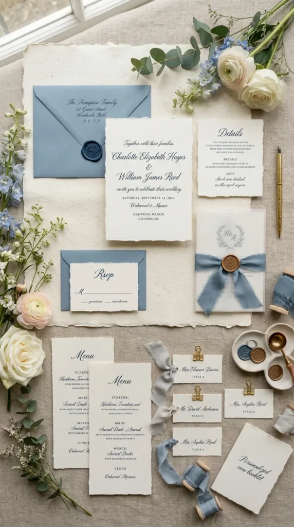Use Dusty Blue Stationery Throughout the Wedding