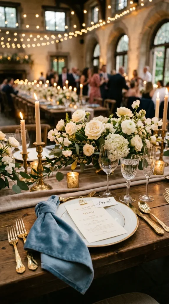 Use Dusty Blue Velvet Napkins for Evening Receptions