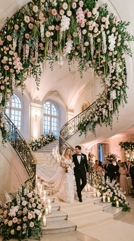 Use Hanging Florals Above the Staircase