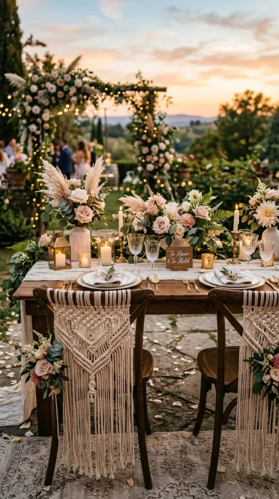 Use Macramé Chair Décor for the Couple's Seating