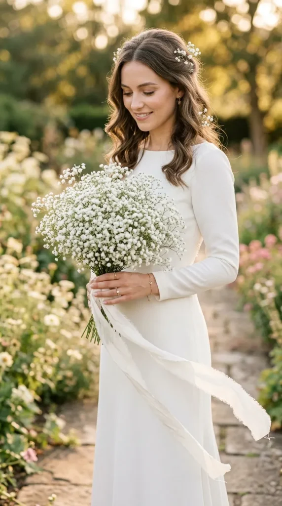 Baby's Breath Wrapped in Flowing Silk Ribbon