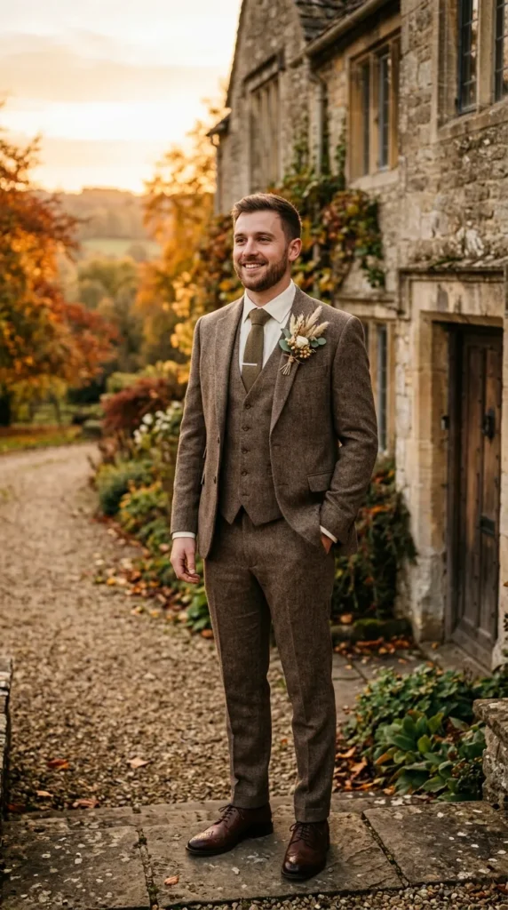 Brown Tweed Suit for Countryside Charm