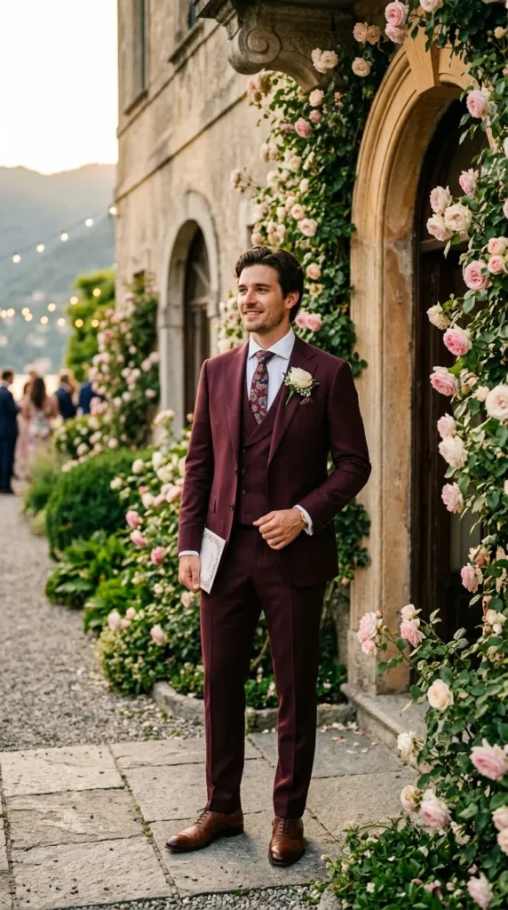 Burgundy Suit for Romantic Elegance