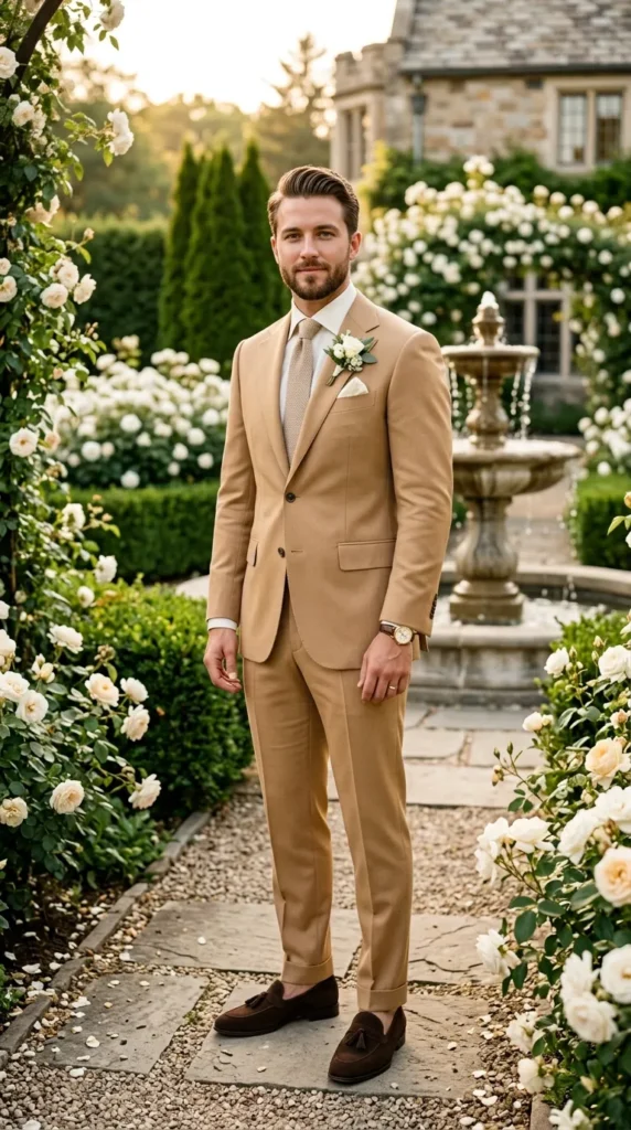 Camel Suit with Ivory Accessories