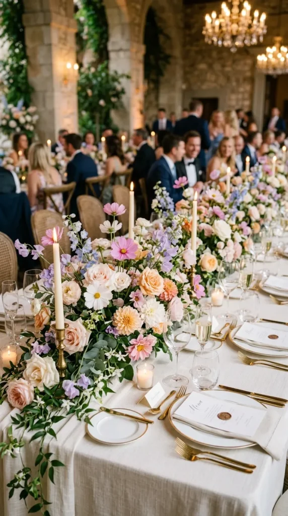 Choose Low, Overflowing Floral Arrangements