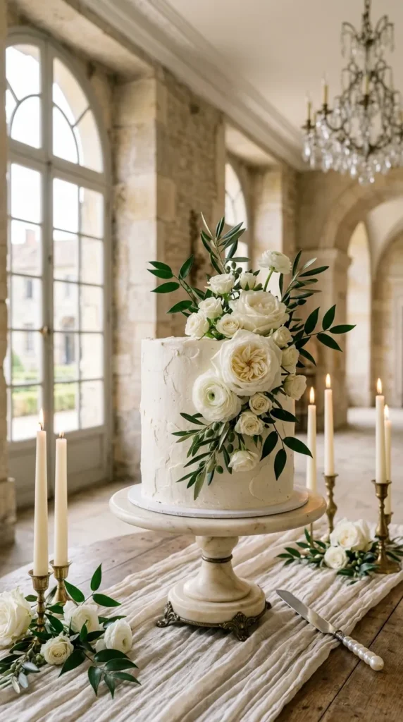 Classic White Buttercream Cake with Fresh Roses