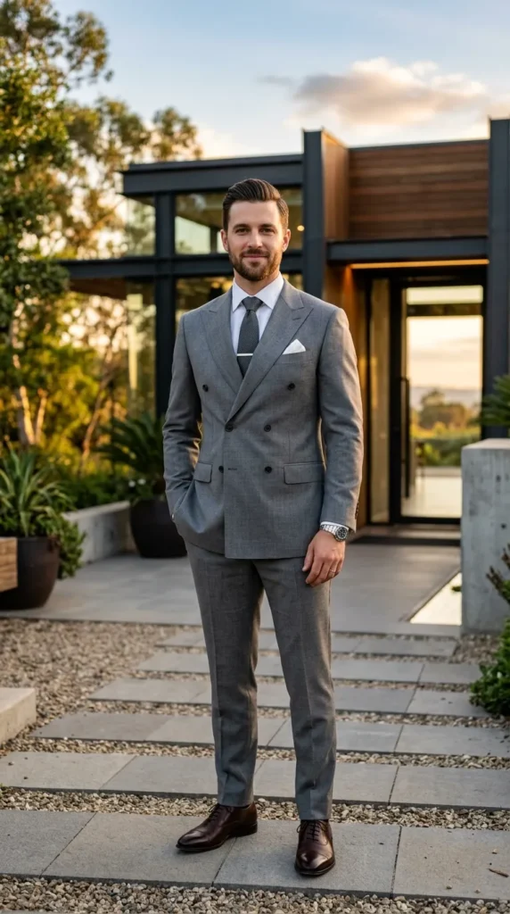 Double-Breasted Grey Suit