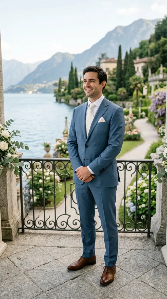 Dusty Blue Suit for Classic Romance