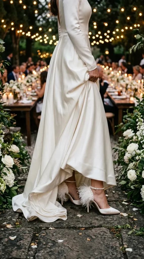 Feather-Trimmed Bridal Heels