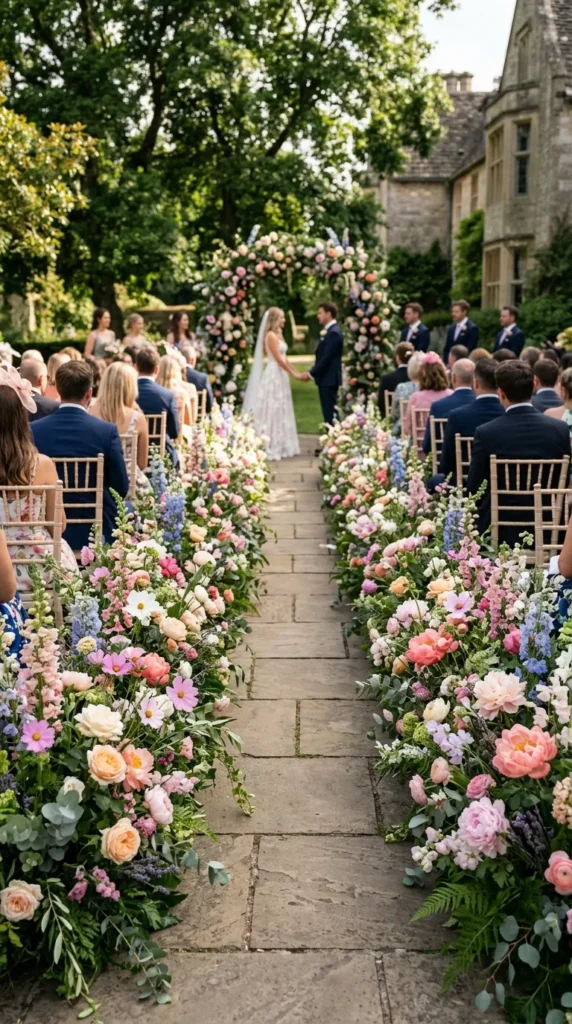 Frame the Aisle with Low Garden Arrangements