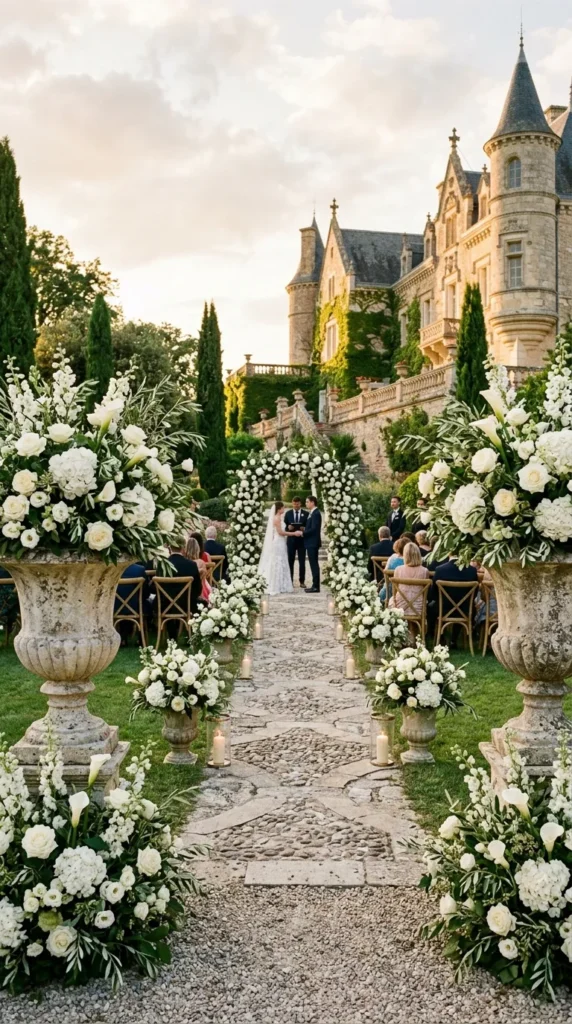 Frame the Aisle with White Floral Urns