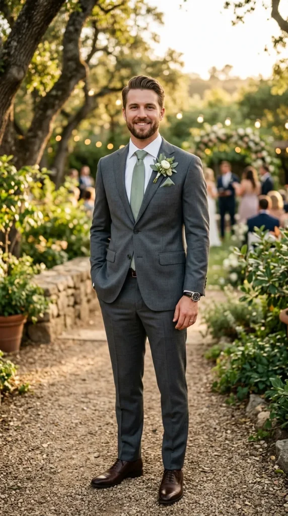 Grey Suit with Sage Green Details