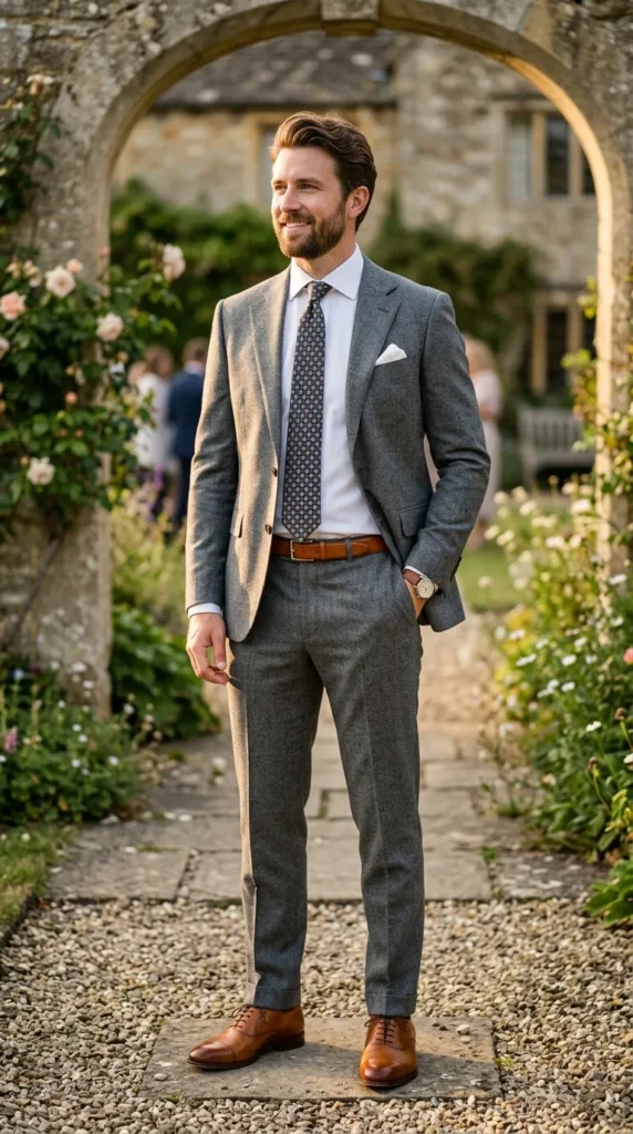 Grey Suit with Warm Brown Leather