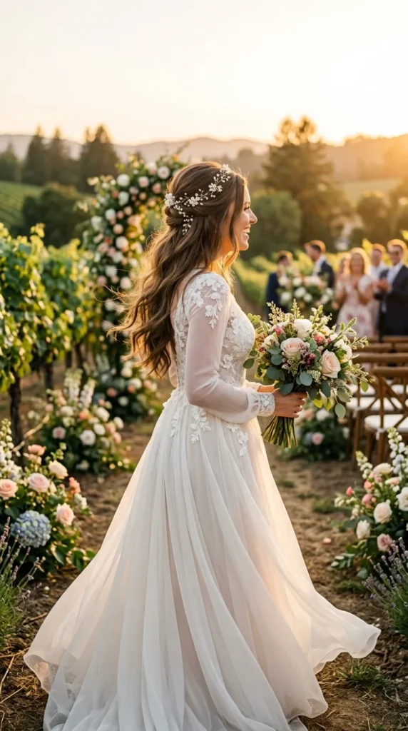 Half-Up Waves with Floral Hair Vine