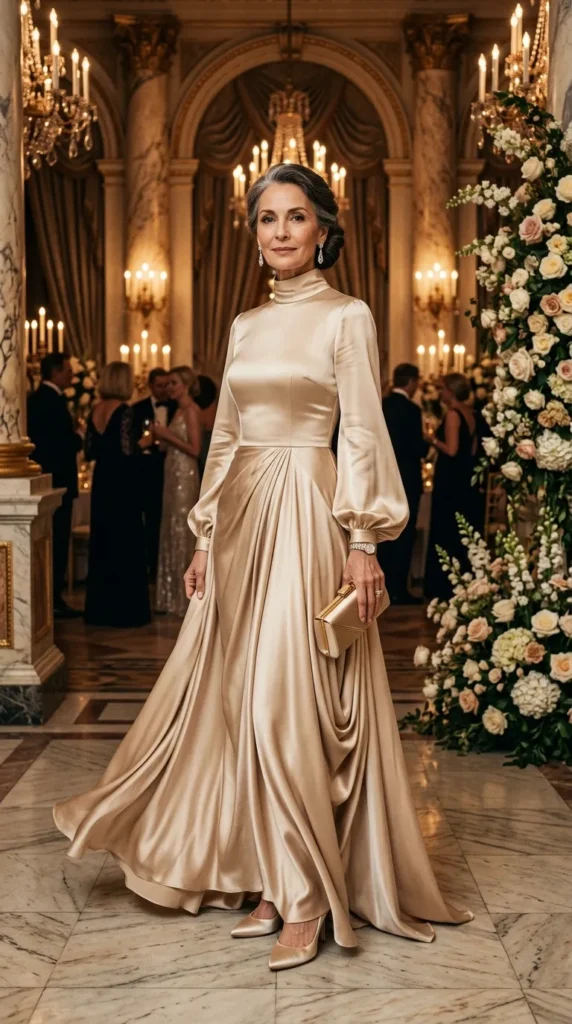 High-Neck Silk Gown