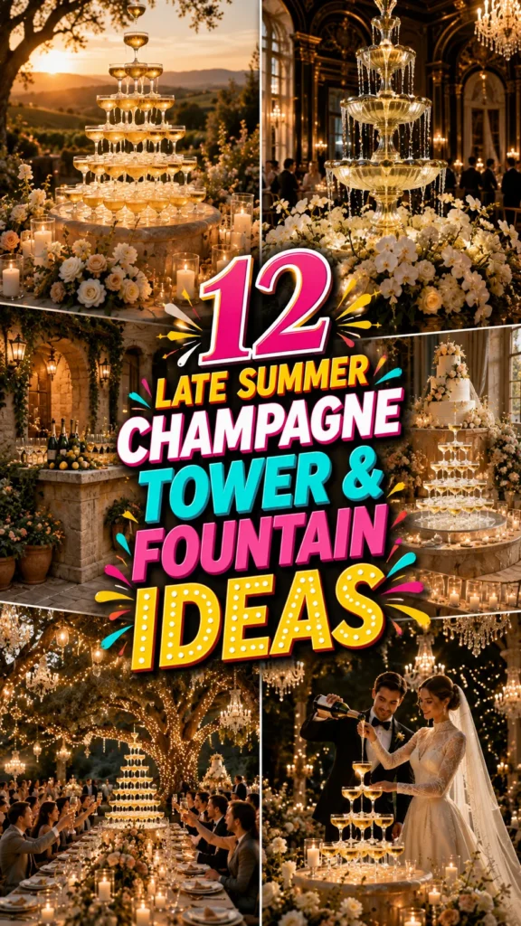 Late Summer Champagne Tower & Fountain Ideas for a Luxurious Wedding Reception