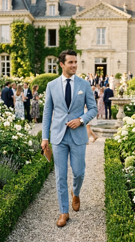 Light Blue Suit with Tan Accessories