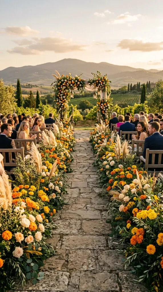 Line the Ceremony Aisle with Marigold Blooms