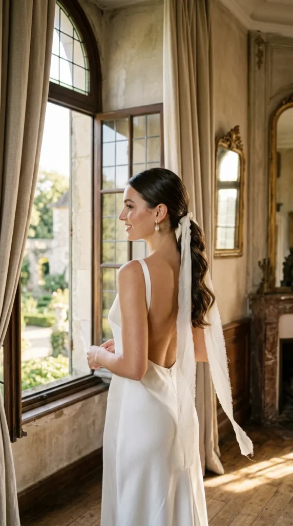 Low Ponytail Wrapped with Silk Ribbon