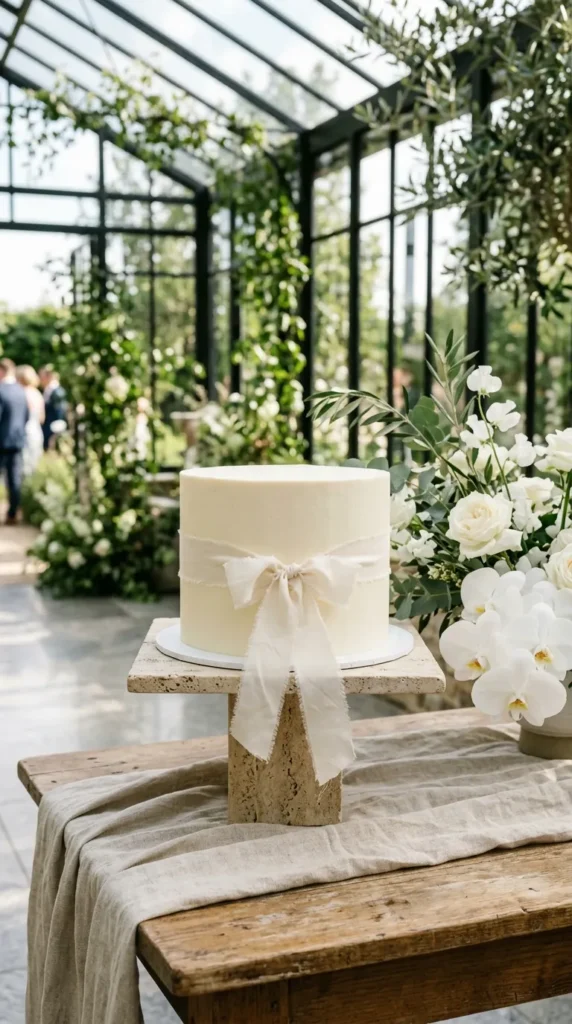 Minimalist Cake with Silk Ribbon Bow