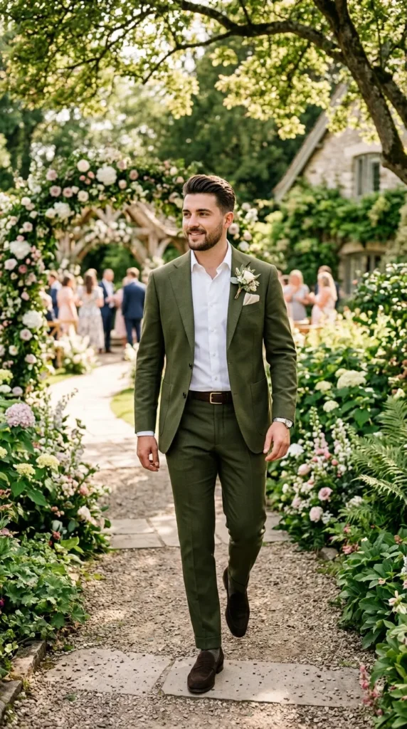 Olive Green Suit for Garden Weddings
