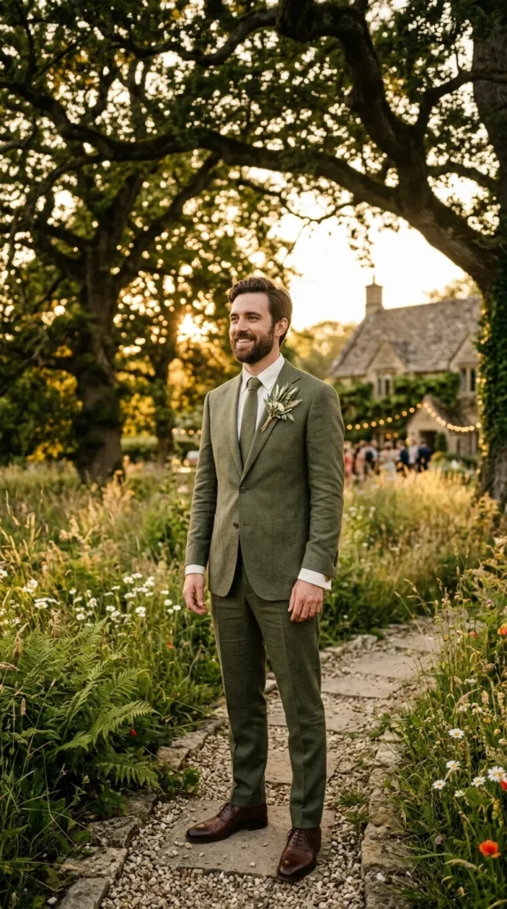 Olive Green Suit for Rustic Sophistication