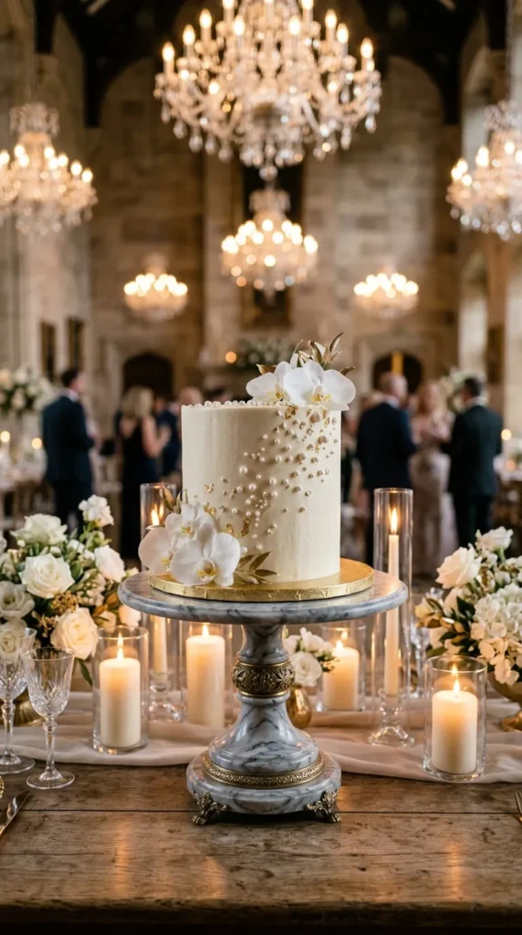 Pearl-Embellished Wedding Cake