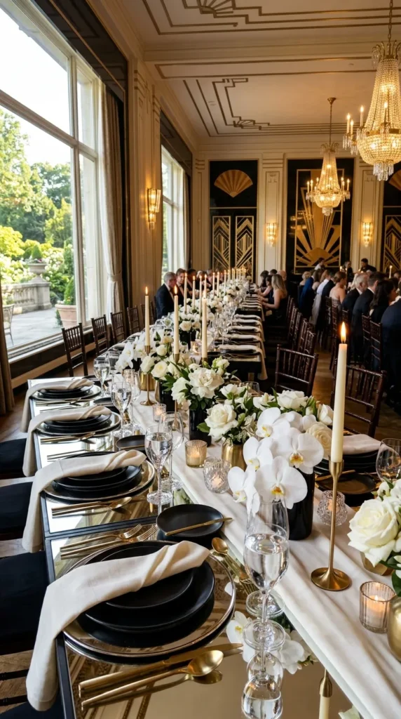 Style Black-and-White Tables with Gold Details