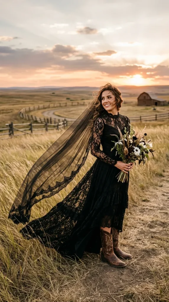 Wear Black Lace with Cowboy Boots