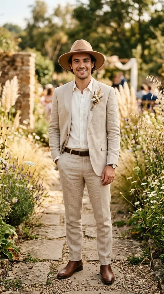 Boho Groom Look with a Statement Hat
