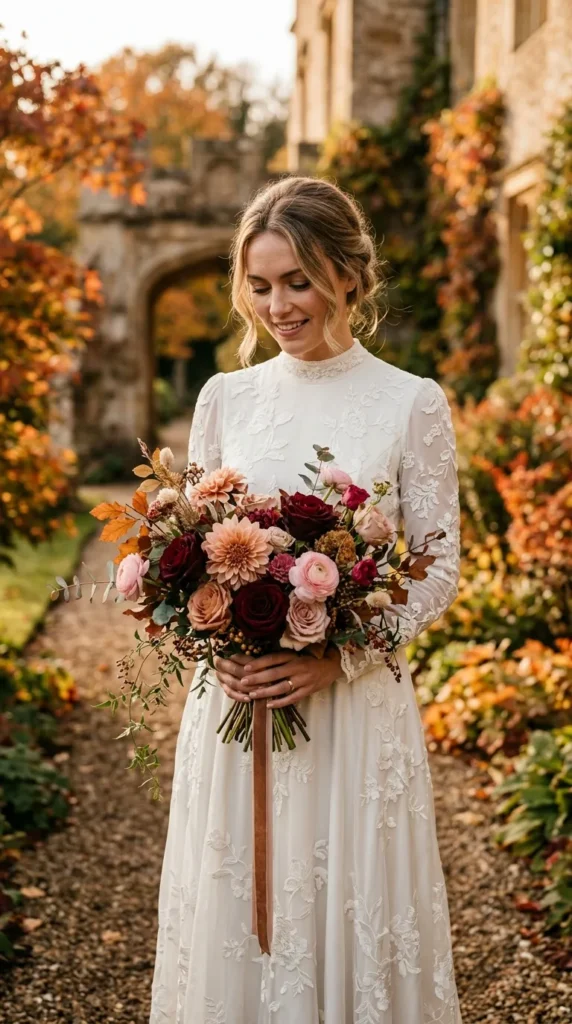 Burgundy, Peach & Pink Bouquet