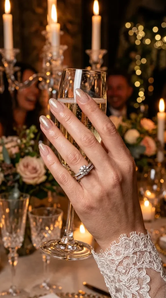 Champagne Glitter Accent Nails