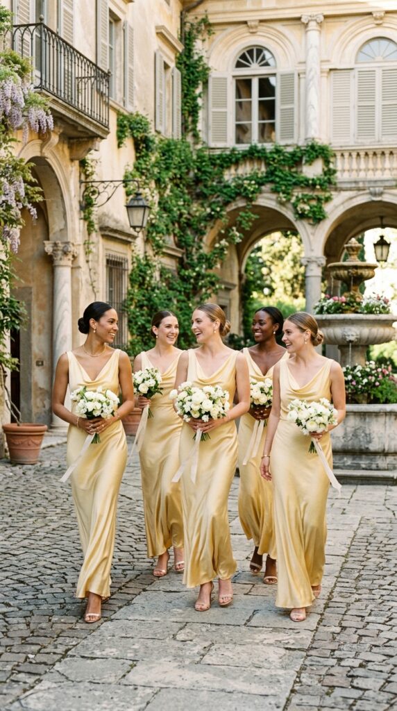 Champagne Yellow Cowl-Neck Dresses