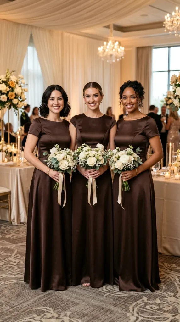 Chocolate Brown Satin Bridesmaid Dresses