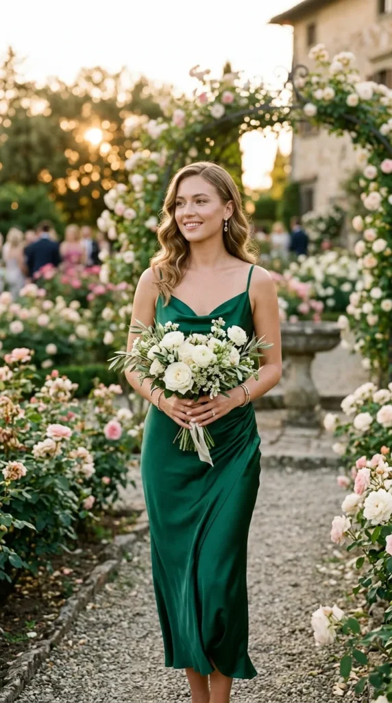 Classic Emerald Satin Slip Dresses