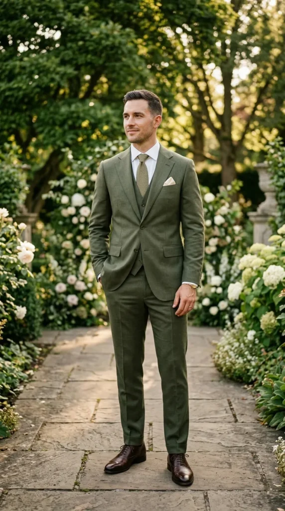 Classic Olive Green Three-Piece Suit