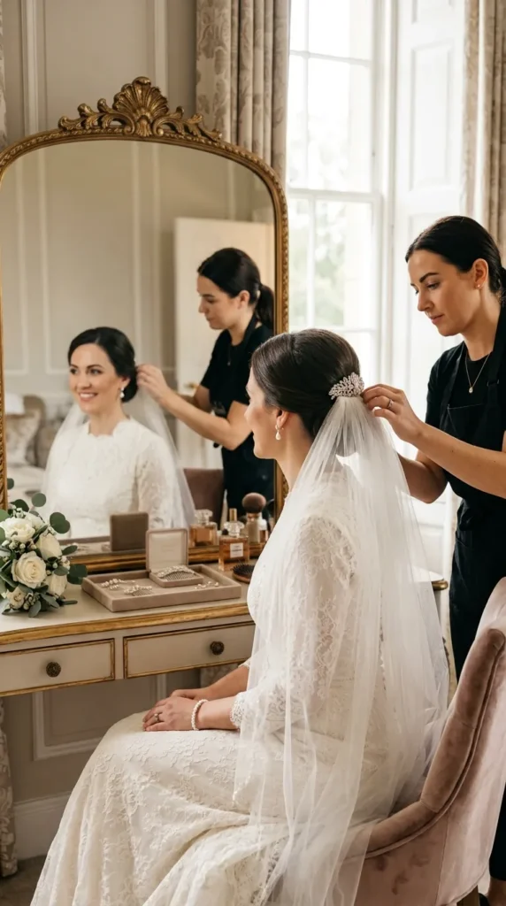 Coordinate the Veil Placement With Your Hair Accessories
