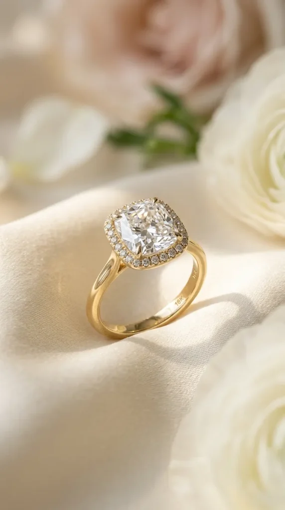 Cushion-Cut Diamond with a Delicate Halo
