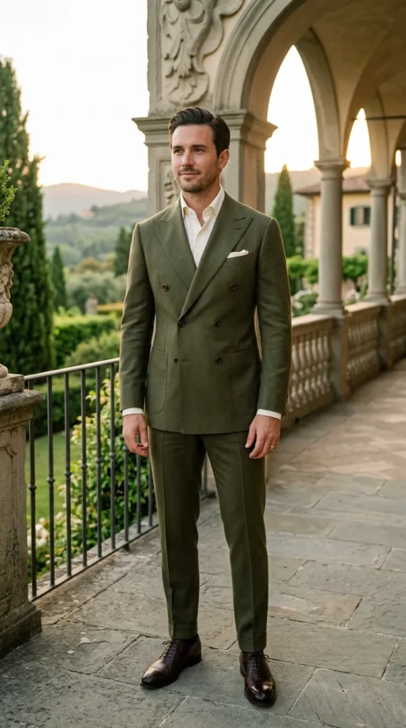 Double-Breasted Olive Green Suit