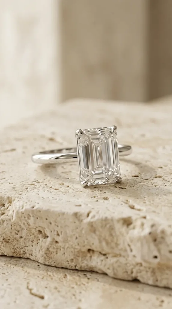 Emerald-Cut Diamond with a Slim Band