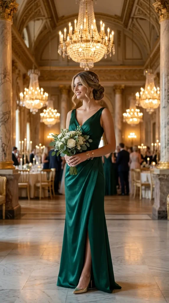Emerald Dresses with Gold Accessories