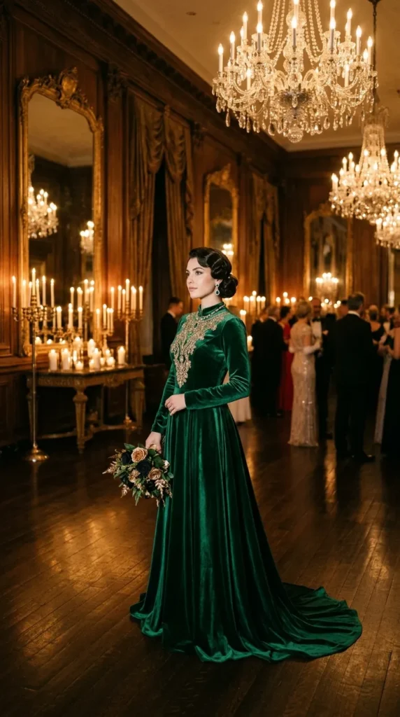 Emerald Velvet Dresses for Evening Weddings