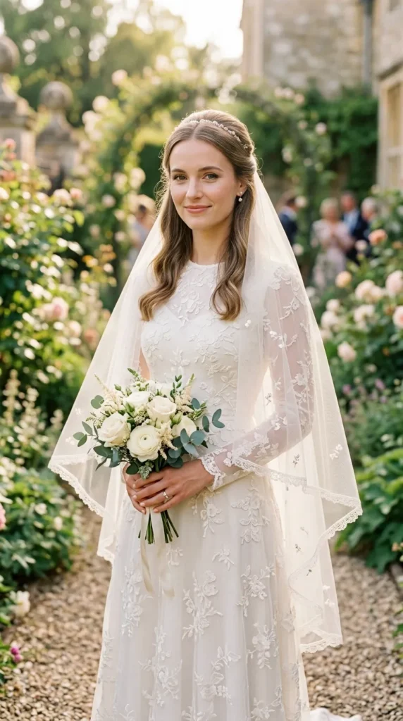 Fingertip Veil With Subtle Embroidery