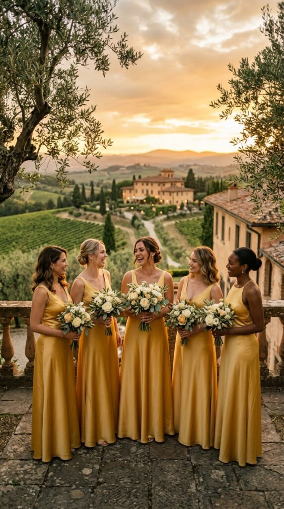 Golden Satin A-Line Dresses