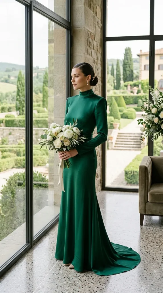 High-Neck Emerald Dresses