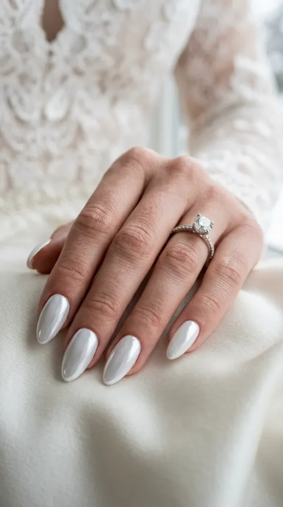 Icy White Chrome Nails