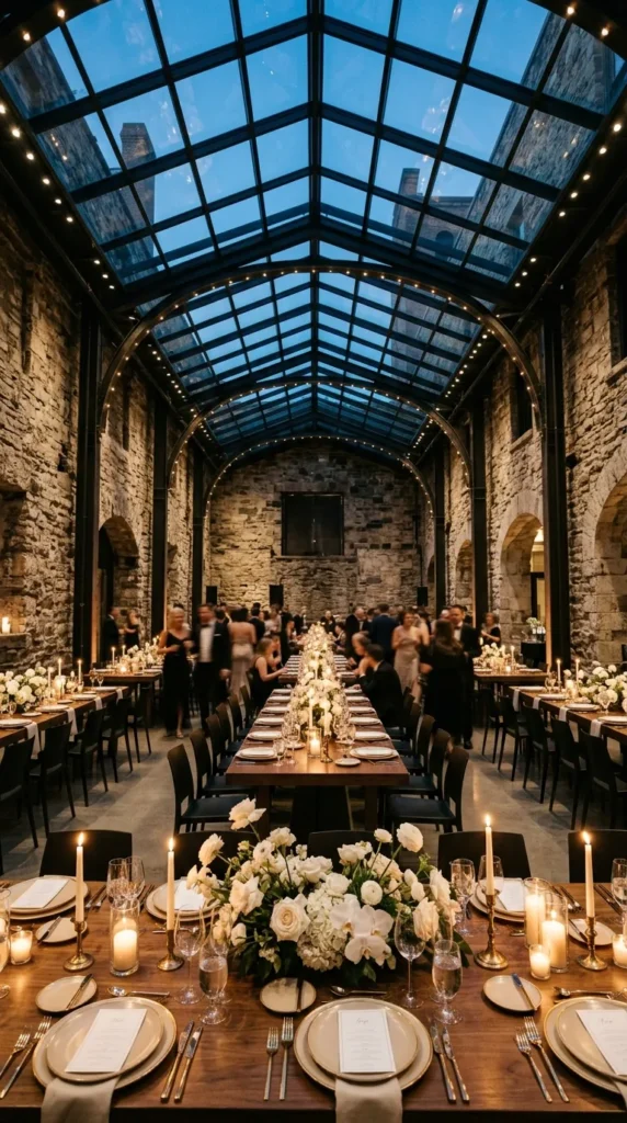 Industrial Stone Warehouse with Glass Ceiling
