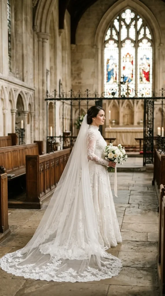 Lace-Edged Cathedral Veil for Old-World Romance