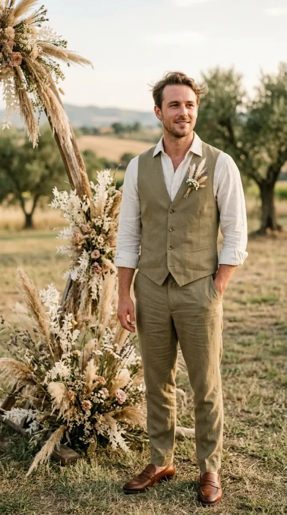 Linen Shirt with Vest and Trousers