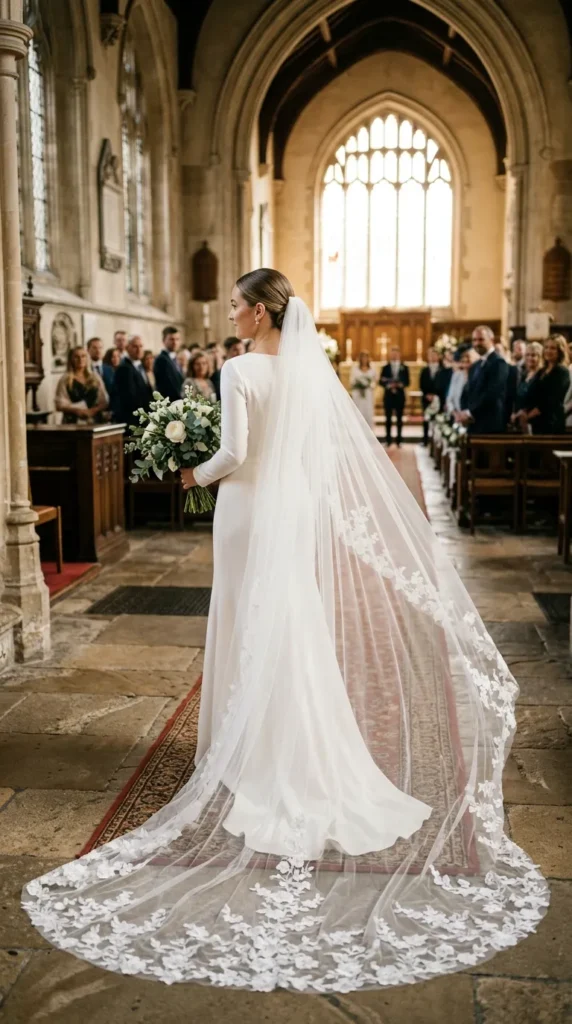 Long Cathedral Veil With Floral Lace